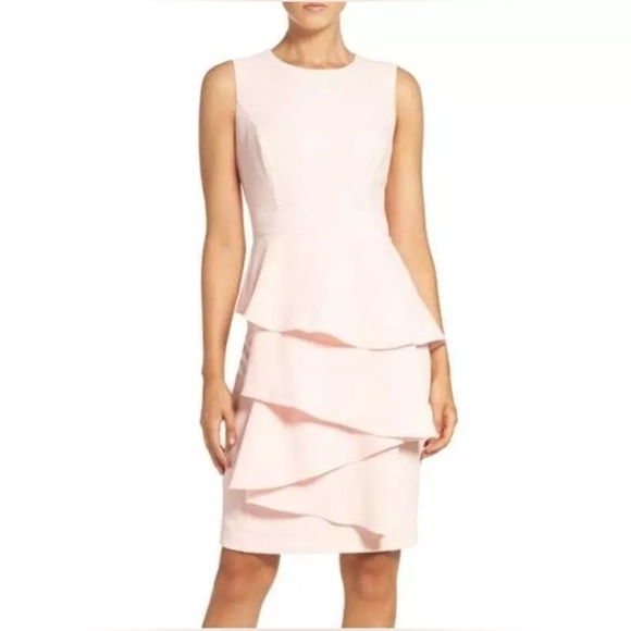 Eliza J Ella Cascade Crepe Sheath Dress Pink Size 4 ASO Dylan Dreyer & Hoda Kotb - Picture 1 of 16